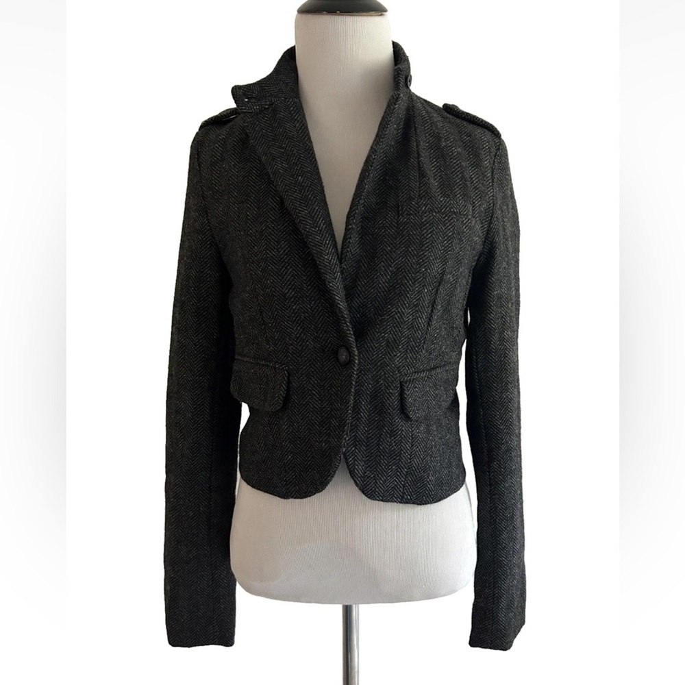 American Eagle Outfitters | Women's Black Herringbone Crop Jacket Size XS